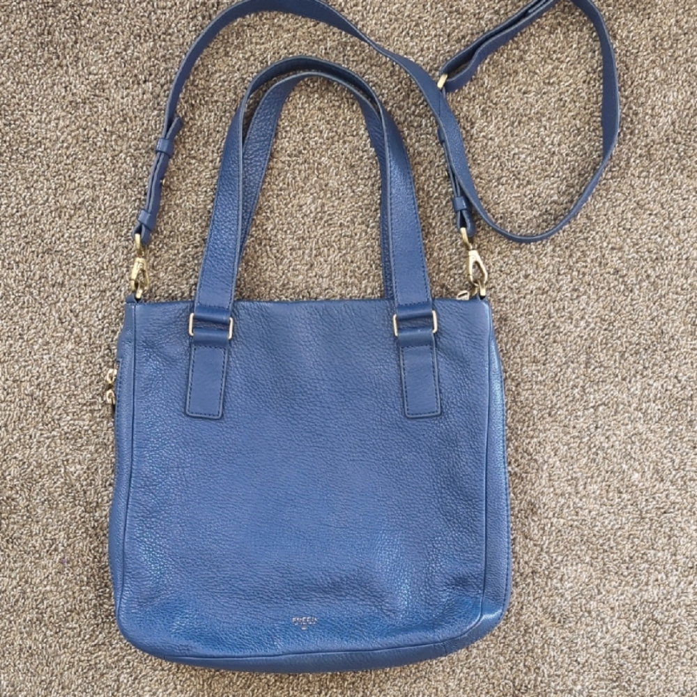 Fossil Blue Pebbled Leather Preston Crossbody Tote